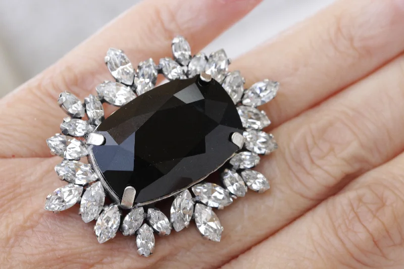 wedding bands for women -BLACK COCKTAIL RING