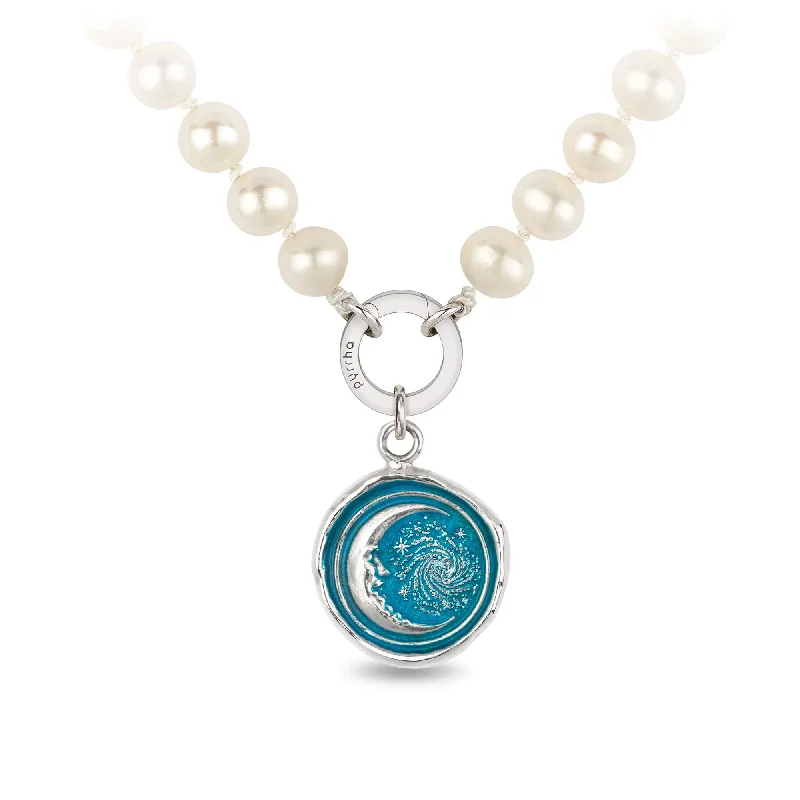 vintage necklaces for women -Trust The Universe Knotted Freshwater Pearl Necklace  - Capri Blue