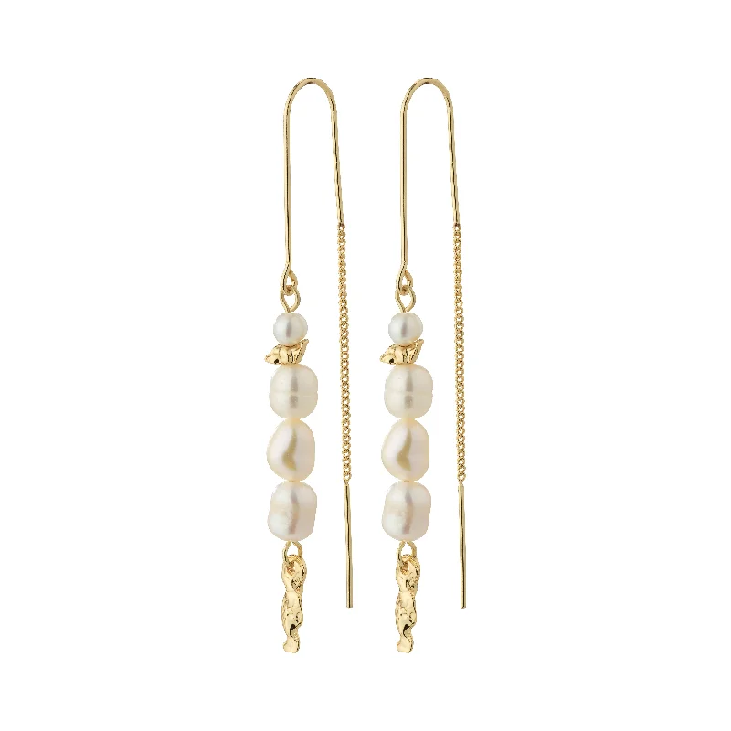 birthstone earrings for women -BERTHE pearl chain earrings gold-plated