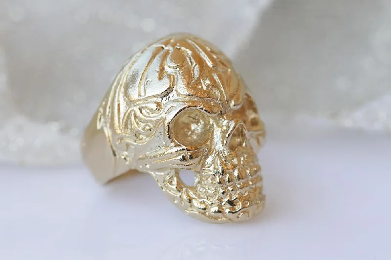 sapphire engagement rings for women -GOLD SKULL RING