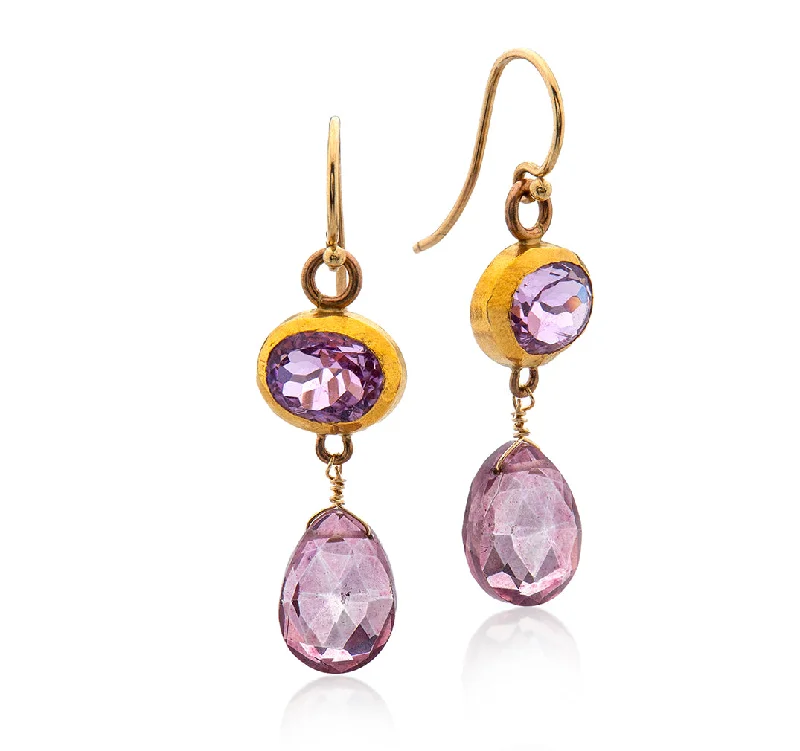 sterling silver earrings for women -Nava Zahavi Yellow Gold Pink Topaz Earrings