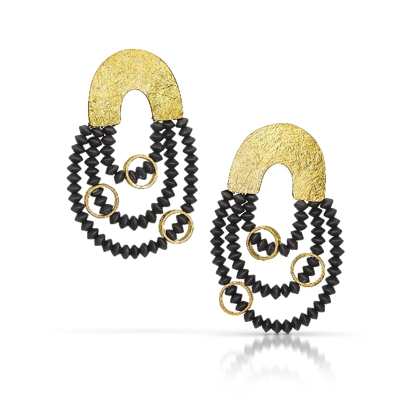 trendy statement earrings -Carved Three Strand Arch Earrings - vermeil