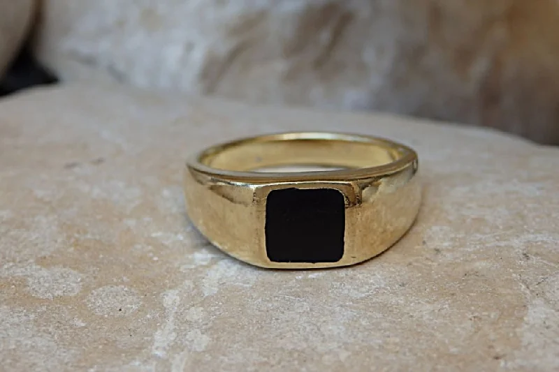 wedding band sets for women -Onyx Signet Ring