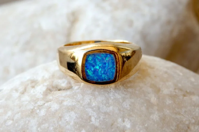 yellow gold rings for women -Opal Gold Signet Ring