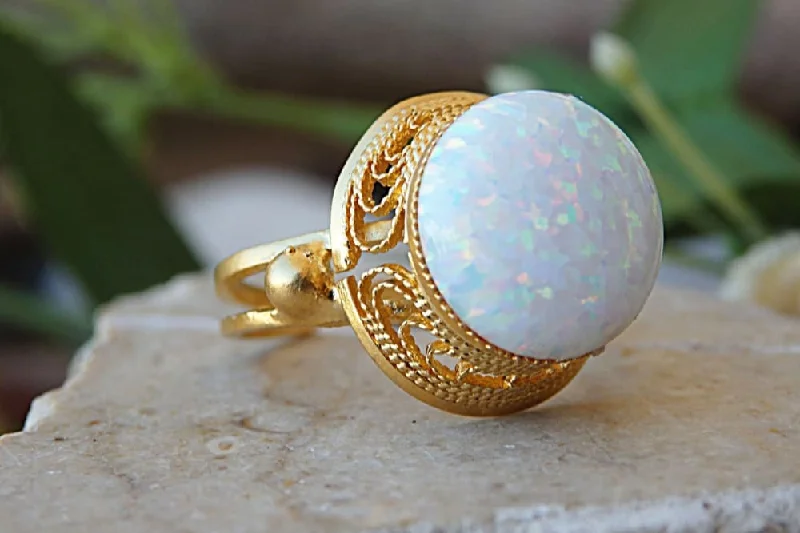 opal rings for women -White Stone Ring