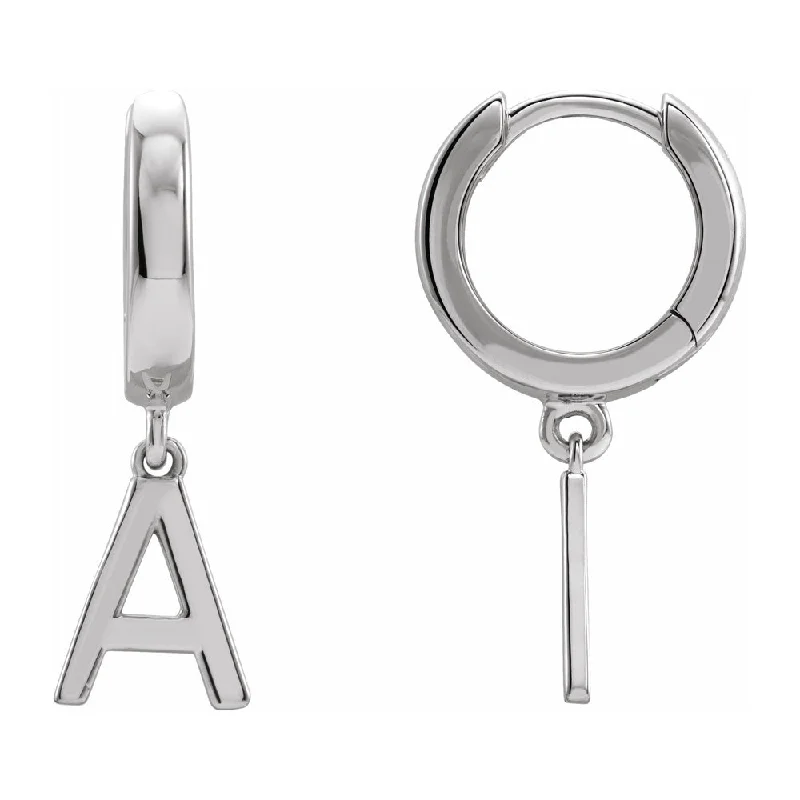 gold earrings for women -Single, 14k White Gold Initial A-Z Dangle Hoop Earring, 21mm