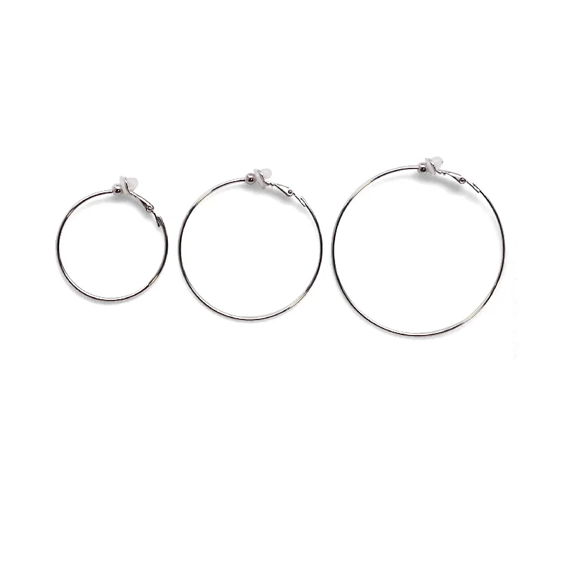 drop earrings for women -Silver Clip On Hoop Earrings