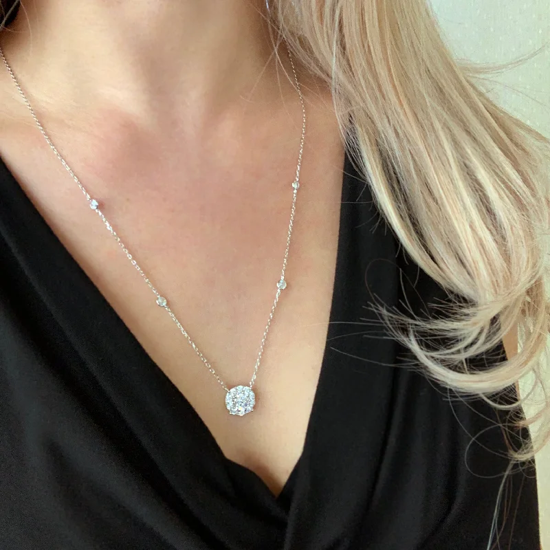 minimalist necklaces for women -2 ctw Round Halo Necklace - 50% Final Sale