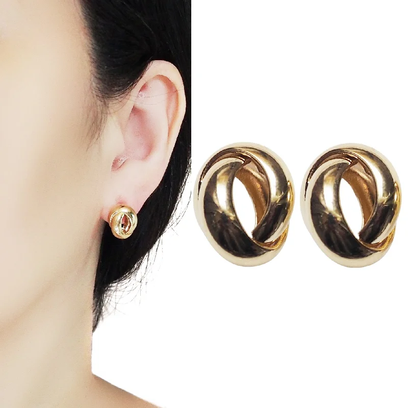 gold-plated earrings for women -Gold Knot Invisible Clip On Stud Earrings