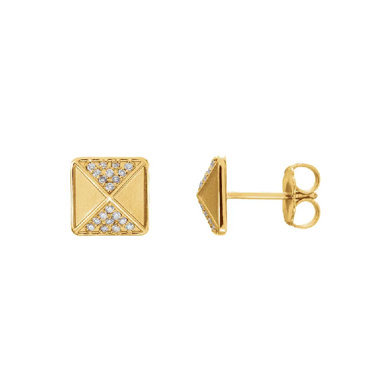 personalized earrings for women -8mm Diamond Accented Pyramid Stud Earrings in 14k Yellow Gold