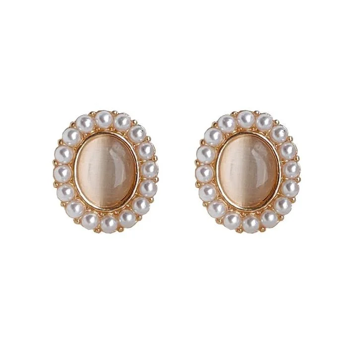 custom earrings for women -Vintage Style White Pearl Gold Crystal Rhinestone Invisible Clip On Earrings