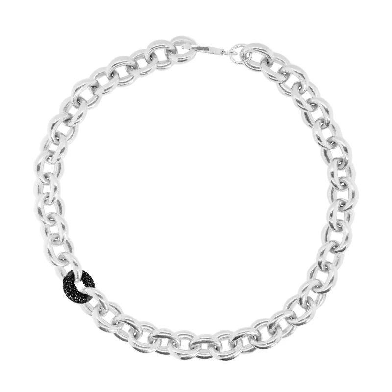 trendy necklaces for women -Chunky Link Silver Necklace w. Spinel