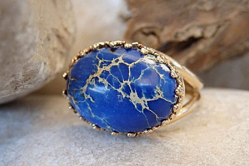 gold rings for women -Blue Jasper Ring