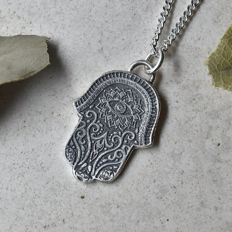 trendy necklaces for women -'Hamsa' Silver Necklace