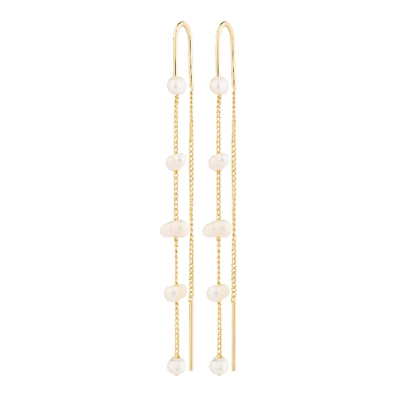 pearl stud earrings for women -ZENAIA pearl chain earrings gold-plated