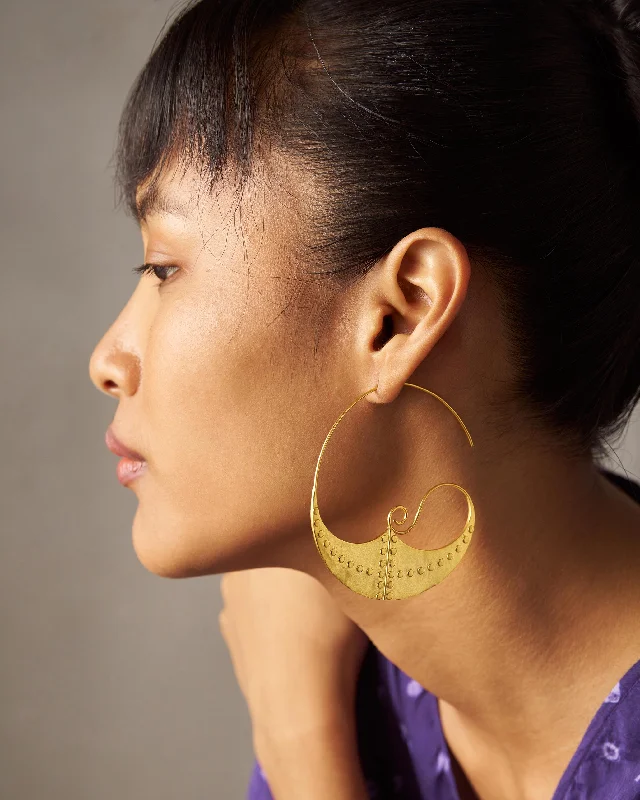 contemporary earrings for women -Moorish Moon Bali - Gold