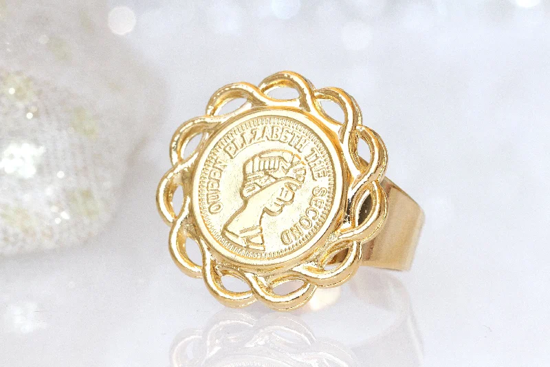 custom promise rings -ELIZABETH SECOND COIN Ring