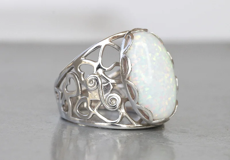 radiant-cut rings for women -SILVER Opal Ring