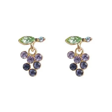 crystal stud earrings for women -Purple Grape Crystal Rhinestone Dangle Invisible Clip On Earrings