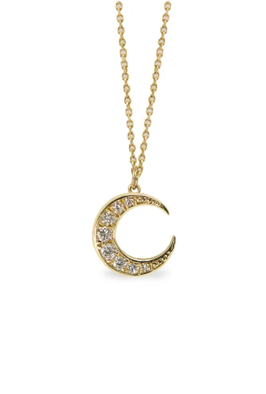 pendant necklaces for women -Diamond Crescent 14K Gold Necklace w. Diamonds