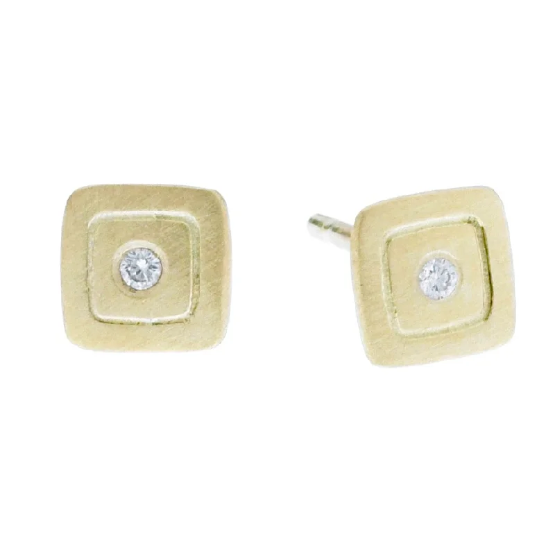 trendy earrings for women -Eclipse Post Earrings - gold + diamond square