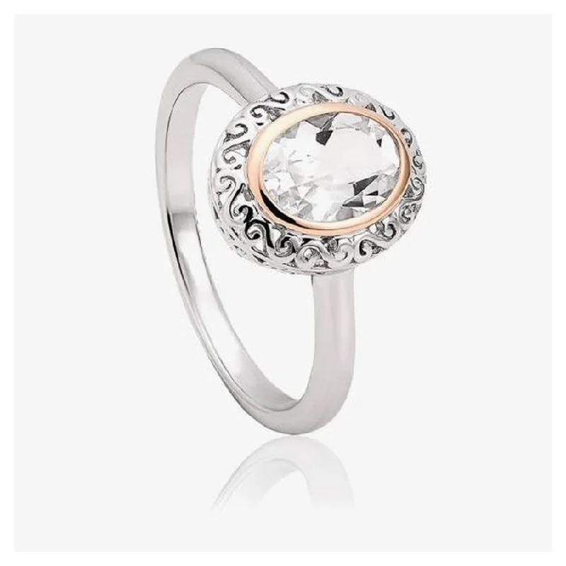 luxury diamond wedding rings -Silver & 9ct Rose Gold Looking Glass White Topaz Set Ring