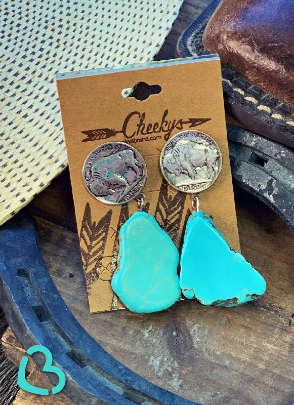 contemporary earrings for women -Buffalo Nickel Turquoise Stone Earring