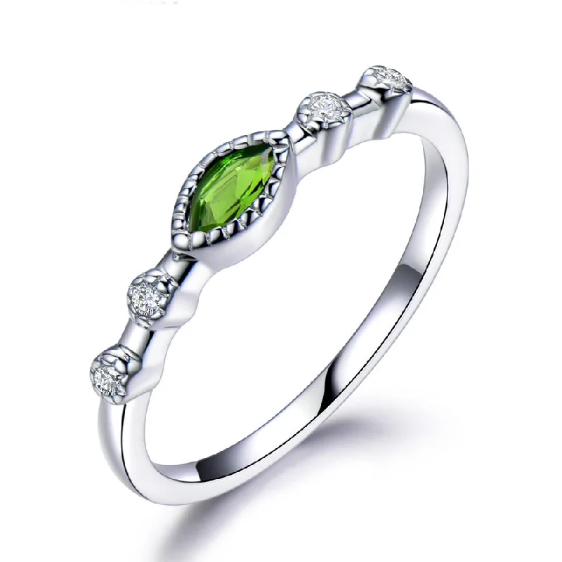 art deco rings for women -Oval green stone ring set with diamond 659746961887