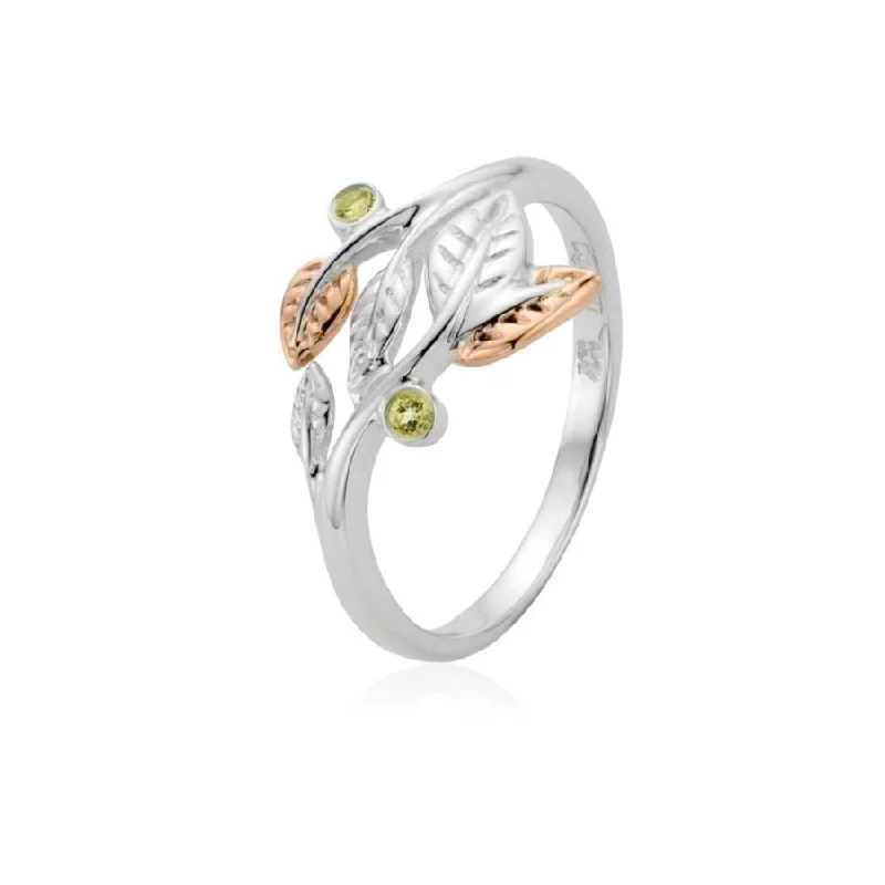 vintage wedding bands for women -Silver and 9ct Rose Gold Awelon Peridot Ring