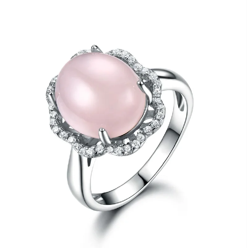 statement wedding rings for women -Pink quartz ring 832615972735