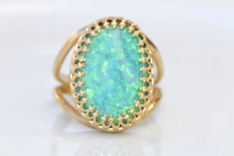 floral engagement rings for women -GREEN OPAL RING