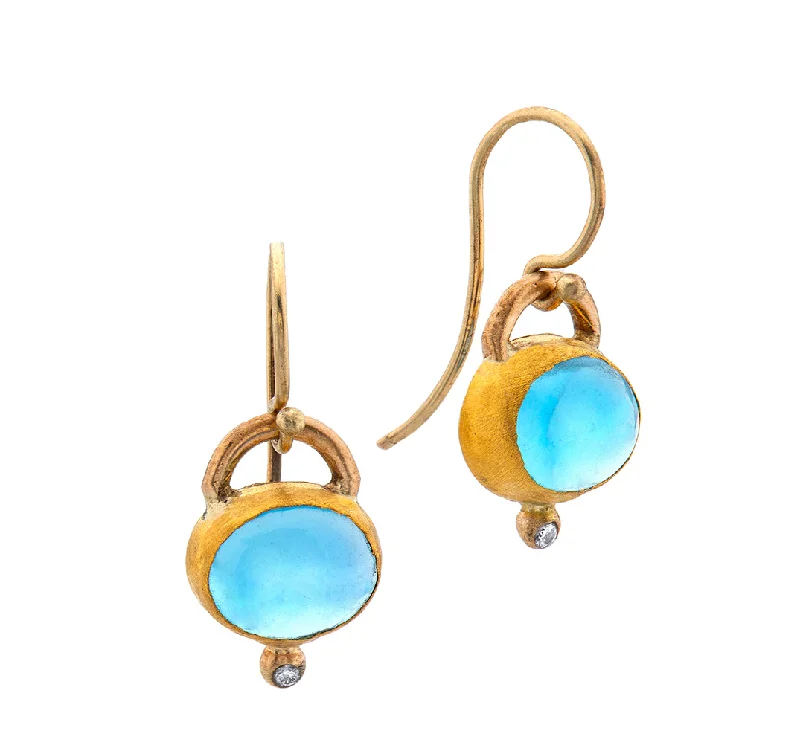 bridal earrings for women -Nava Zahavi Yellow Gold Blue Topaz and Diamond Earrings