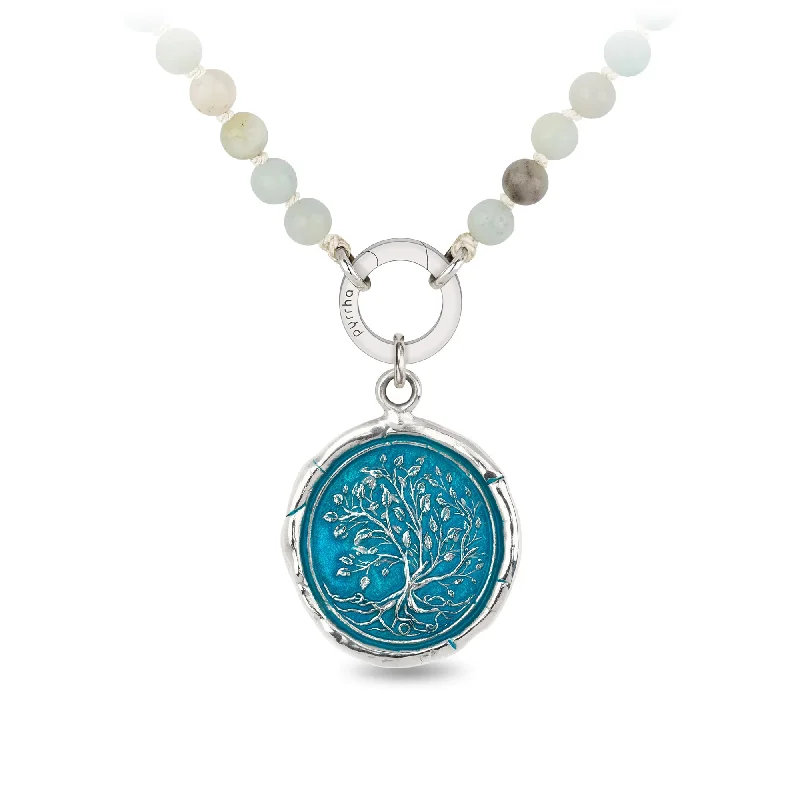 elegant necklaces for women -Tree Of Life Sautoir Necklace - Capri Blue