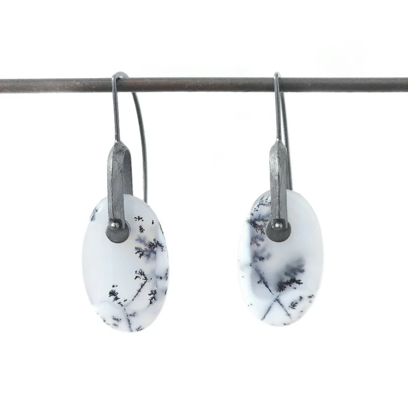 minimalist earrings for women -Dendritic Opal Bridle Bit Earrings