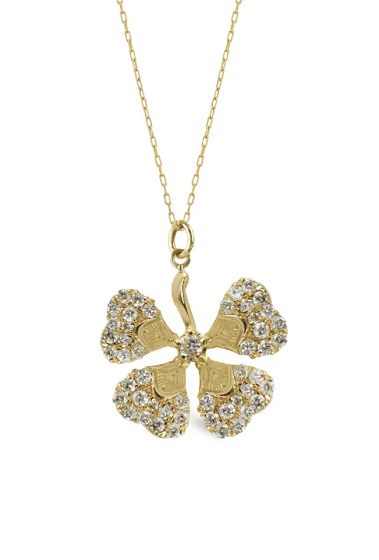 custom necklaces for women -Four Leaf Clover 14K Gold Necklace w. Diamonds