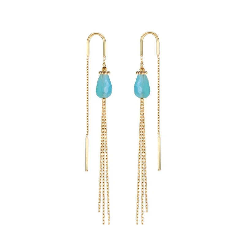 butterfly earrings for women -Gem Drop long Tassel Earrings Chalcedony - 18k Gold