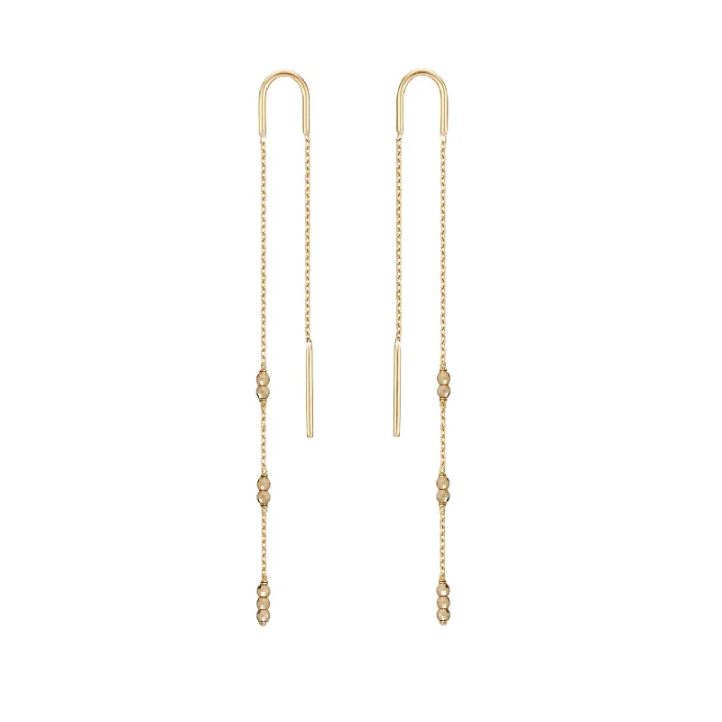 casual earrings for women -Gold Bead X Long Earrings 18ct Yellow Gold