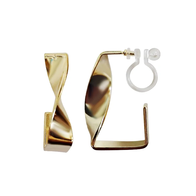 glamorous earrings for women -Twisted Gold Hoop Invisible Clip On Earrings