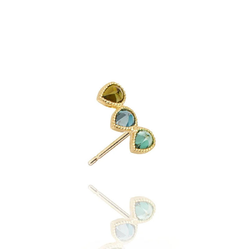 unique earrings for women -Precious Ear Climber - Right Blue Topaz & Tourmaline -18k Gold