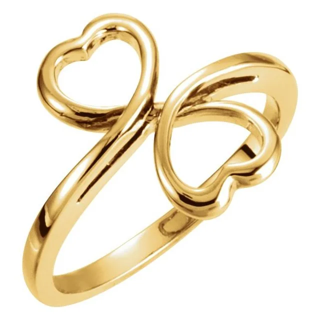 chunky gold necklaces for women -14K Yellow Gold 14 mm Double Heart Ring