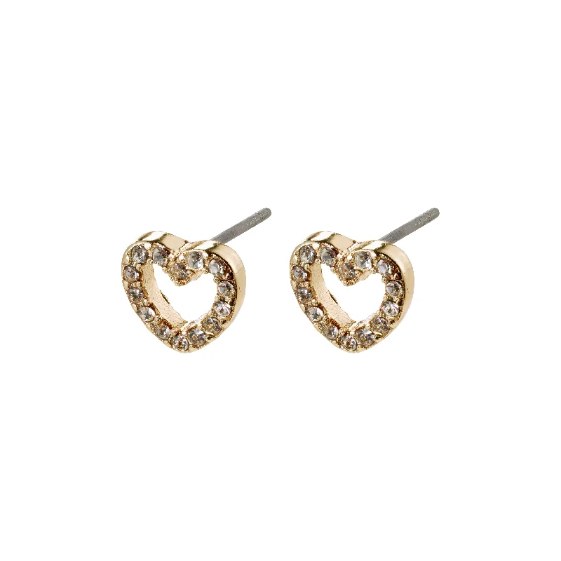 gold stud earrings for women -EDIE crystal heart earrings gold-plated