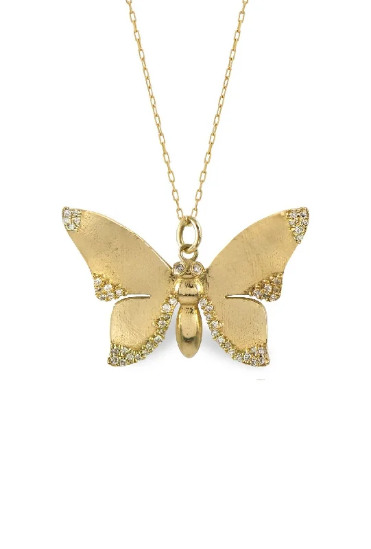 sapphire necklaces for women -Butterfly 14K Gold Necklace w. Diamonds