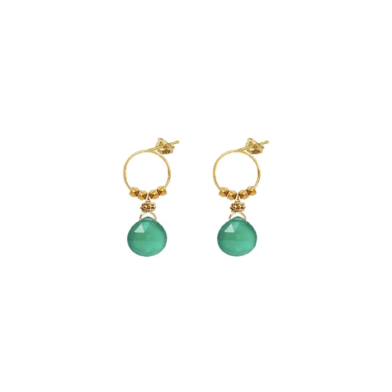 fancy earrings for women -Satellite Drop Earrings Green Agate - 18k Gold