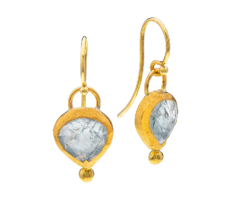 rose gold earrings for women -Nava Zahavi Yellow Gold Heart shaped Aquamarine and Diamond Earrings