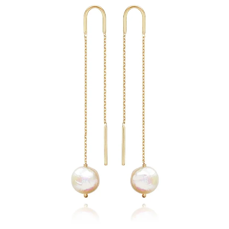 gemstone hoop earrings for women -Baroque Flat Pearl Earrings Freshwater Pearls - 18k Gold