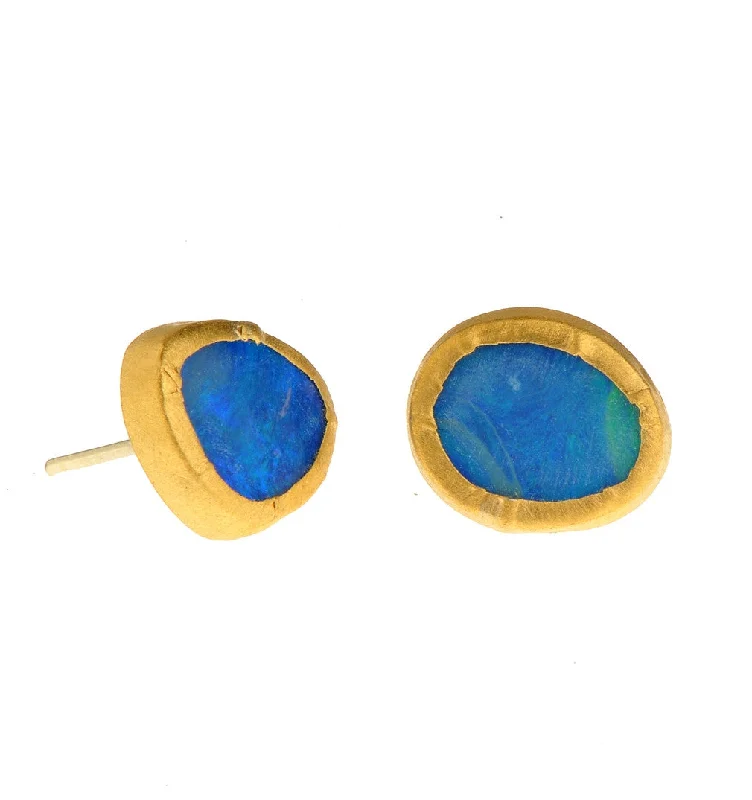 dangly earrings for women -Nava Zahavi Gold Opal Stud Earrings