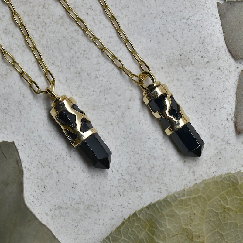 custom engraved necklaces -Caged Onyx Necklace