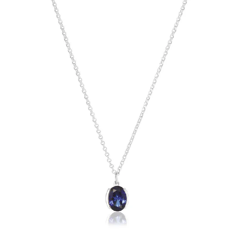 gemstone pendant necklaces -Ellisse Carezza Silver Necklace w. Blue Zirconia