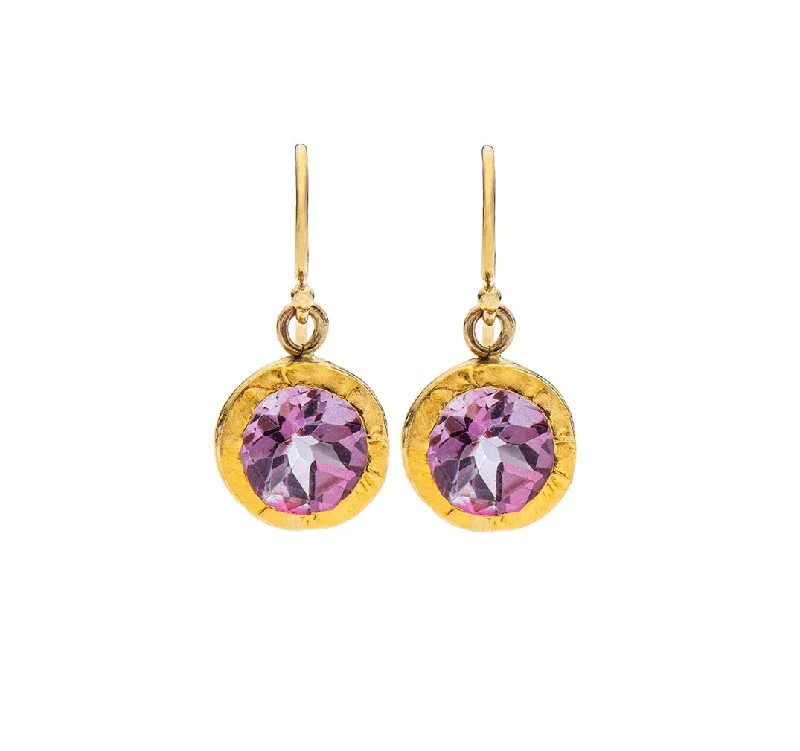 colorful hoop earrings for women -Nava Zahavi Yellow Gold Pink Topaz Round Earrings