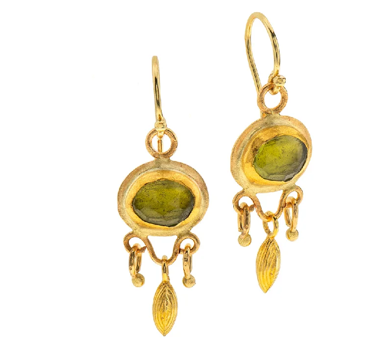 gemstone chandelier earrings -Nava Zahavi Oval Peridot Yellow Gold Dangling Earrings